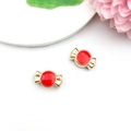 Golden metal candy shape charm with red enamel finish for DIY jewelry making - Candy (16267)