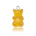 Translucent amber orange resin gummy bear charm with silver metal ring for DIY jewelry - Orange