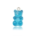 Blue resin gummy bear charm with silver loop for DIY jewelry making - Blue