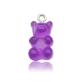 Purple resin gummy bear pendant with silver metal ring loop for DIY jewelry projects - Purple