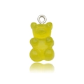 Translucent yellow resin gummy bear charm with silver metal ring for DIY jewelry making - Yellow
