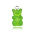 Emerald green resin gummy bear charm with silver metal ring on a white reflective base - Green