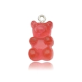 Semi-transparent red resin gummy bear pendant with silver metal open ring accessory - Red