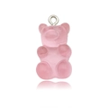 Translucent pink resin gummy bear charm with silver metal ring for DIY jewelry making - Peach Pink
