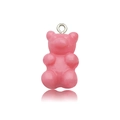 Pink translucent resin gummy bear pendant charm with silver ring for DIY jewelry making - Pink