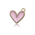 Dettaglio ciondolo a cuore in smalto rosa con bordo dorato per gioielli DIY - Rosa