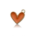 Dettaglio del ciondolo a cuore in smalto arancione con bordo dorato a perline e anello - Arancione
