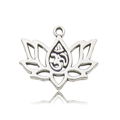 Gedetailleerde close-up van zilveren lotus Om hanger voor DIY sieraden maken met reflectie - Antiek Zilveren Yoga Lotus (10427)