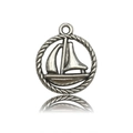 Dettaglio macro del ciondolo a barca a vela in argento antico con bordo a corda per gioielli - Stile Barca a Vela(7336) / 1 Pezzo (16x18mm) / Argento antico
