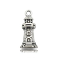 Detailopname van vuurtorenbedeltje in vintage zilver voor DIY-sieraden maken - 1 stuk (9x20mm)