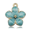 Macro view of light blue enamel five-petal flower pendant with gold metal edges - Enamel Cherry Blossom Lake Blue (10960)