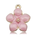 Close-up of pink enamel five-petal flower pendant with gold plating for DIY jewelry making - Enamel Cherry Blossom Pink (10961)