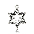 Vintage silver alloy Star of David pendant with intricate filigree texture for DIY jewelry - Star Style (10954)