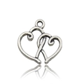 Intertwined double heart charm in vintage silver finish with a top round hanging ring - Antique Silver Double Intertwined Hearts Style (5801)