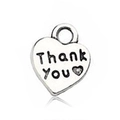 Silver heart-shaped alloy pendant with Thank You engraving for DIY jewelry making - Antique Silver Thank You Engraved Style (7026)