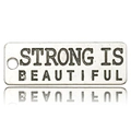 Rectangular silver alloy charm engraved with Strong Is Beautiful for jewelry making - Strong Is Beautiful Alphabet Rectangle (9006)