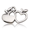 Silver alloy double heart pendant with leaf accents for DIY necklace jewelry making - Antique Silver Heart Apple Double Style (8456)