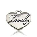 Silver heart pendant with Lovely engraving and top ring for DIY jewelry making - Bright Silver Handwritten Lovely Style (10911)