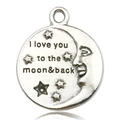 Silberner Anhänger mit Mond und Sternen und Gravur 'I love you to the moon and back' - I Love You To The Moon And Back Alphabet Mond (10896)