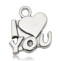 Silver alloy heart pendant with 'I LOVE YOU' engraving and sparkling white zircon stone - Bright Silver I Love You Rhinestone Style (11433)