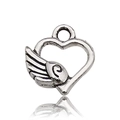 Vintage alloy heart pendant with wing detail and antique silver finish for DIY jewelry - Antique Silver Heart with Wing Style (13333)