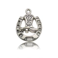Vintage silver horseshoe and cowboy boot charm pendant with intricate carved textures - Horse Boots (Large)