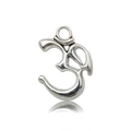 Macro detail of silver Om symbol pendant with polished finish and integrated ring bail - Large 3D Letter Yoga Symbol (5363)