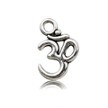 Macro detail of silver Om pendant with vintage texture and circular hanging ring for jewelry - 3D Letter Yoga Symbol (5968)