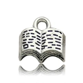 Macro view of an open book alloy pendant charm in antique silver for DIY jewelry - Books (5590)