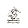 Silver graduation cap and diploma charm with reflective finish for DIY jewelry - Graduation Doctoral Hat (10543)