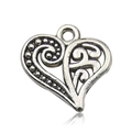 Antique silver hollow heart pendant with filigree patterns for DIY jewelry making - Antique Silver Beaded Scroll Style (13340)
