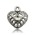 Vintage silver hollow heart pendant with intricate floral pattern for DIY jewelry - Antique Silver Hollow Carved Nested Style (13343)