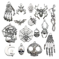 Halloween bedeltjes set van oud zilver met schedel en spin voor DIY sieraden - Halloween Gemengde Stijlen Set (SN48)