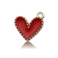 Red enamel heart charm with golden beaded frame for DIY jewelry and earrings - Red