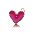 DIY heart charm pendant in gold alloy with bright rose pink enamel finish - Rose Red