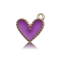 Purple heart charm pendant with gold beaded trim and oil-drop finish for DIY jewelry - Purple