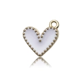 White enamel heart charm with gold beaded edge and top loop for DIY jewelry making - White