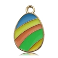 Colorful striped egg pendant in gold finish with blue, yellow and green enamel charm - Striped Eggs