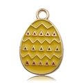 Easter egg metal charm with yellow enamel, colorful zig-zags and golden finish for DIY - Yellow Easter Egg