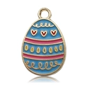 Easter egg enamel charm in sky blue and pink stripes for DIY jewelry making - Red Heart Egg