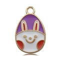 DIY colorful egg-shaped bunny pendant in purple and white enamel with metal ring - White Rabbit Egg