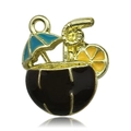 Coconut drink alloy charm with blue umbrella and gold trim for jewelry making - Coffee Coconut Drink (14960)