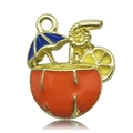 Tropical cocktail ice cream charm in gold with colorful enamel finish for DIY jewelry - Orange-Yellow Coconut Drink (14961)