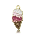 Three-layer pink and white ice cream cone alloy pendant with enamel drip finish - Drip Oil Ice Cream (14963)