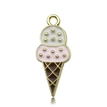Ciondolo a cono gelato colorato in lega con smalto bianco e rosa e oro - Gelato a Goccia d'Olio (14964)