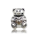 Silver teddy bear charm with bow detail for snake chain bracelets and DIY jewelry - Teddy Bear Style (8808) / 1 Piece/Pack (7x10x12mm, Hole 4.5mm) / Antique Silver