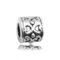 Silver alloy hollow heart charm bead for bracelets with detailed vintage engraving - Heart Pattern Bead