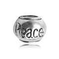Antique silver alloy charm bead featuring engraved Peace text for DIY bracelet - Peace Text Large Hole Bead (8803) / 5mm Hole