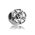 Silver flower charm bead with intricate five-petal design for DIY jewelry bracelets - Antique Silver Flower Large Hole Bead (15196)