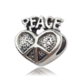 Vintage silver heart charm with peace symbol and engraved PEACE lettering for DIY bracelets - Antique Silver Peace Heart Large Hole Bead (15185)